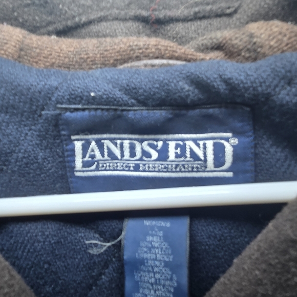 VTG Lands End Direct Merchant Wool Hooded Toggle Button Duffle Coat Choc.Brown L - Picture 4 of 10